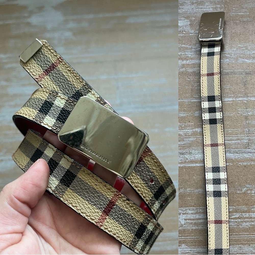 Burberry Novacheck Plaid Leather Belt Preppy Designer Casual Basic Womens 12